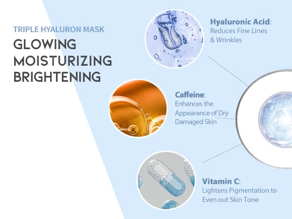 #OOTD Triple Hyaluron Hydrating Mask for Dry and Sensitive Skin, Anti Aging, Tightening and Moisturizing, Korean Vegan Beauty, Hyaluronic Acid, Caffeine, Vitamin C 10EA-FlexoryFit