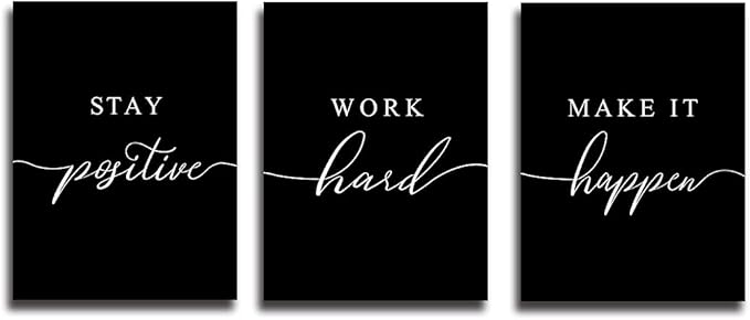 Work Hard Painting,Framed Canvas Wall Art Positive Quote, Office Wall Art, Black Large Poster, Positive Motivational Set of 3 Prints, Inspirational Print (E-3pcs,24x36inchx3pcs)-FlexoryFit