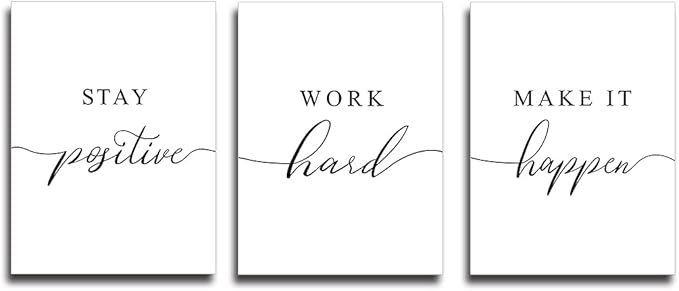 Framed Canvas Wall Art Positive Quote, Office Art, White Large Poster, Motivational Artwork Set of 3 Prints, Inspirational Poster Prints (G-3pcs,12x16inchx3pcs)-FlexoryFit