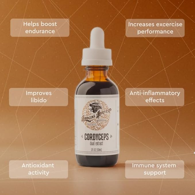 Hodgins Harvest Organic Cordyceps Tincture | Made with Mushrooms Grown On Our Farm in The USA | Dual Extract | Extra-Concentrated (2 fl oz)-FlexoryFit