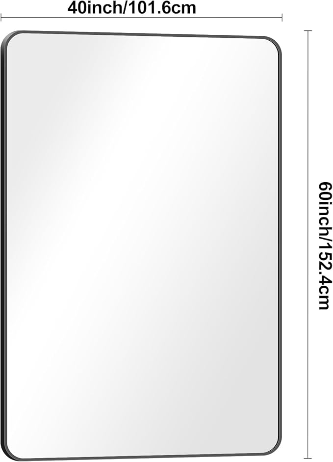 Black Bathroom Mirror,60x40 inch Wall Mirror for Bathroom Wall Mounted,Rectangle Mirror for Bathroom Over Sink,Modern Frame Round Corner for Living Room,Bedroom Entryway,Horizontal/Vertical-FlexoryFit