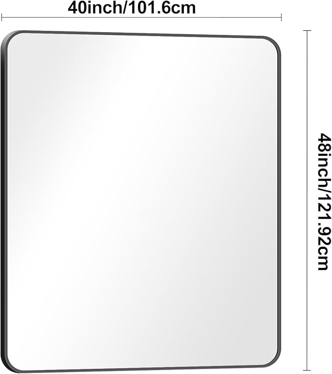 Black Bathroom Mirror,40x48 inch Wall Mirror for Bathroom Wall Mounted,Rectangle Mirror for Bathroom Over Sink,Modern Frame Round Corner for Living Room,Bedroom Entryway,Horizontal/Vertical-FlexoryFit