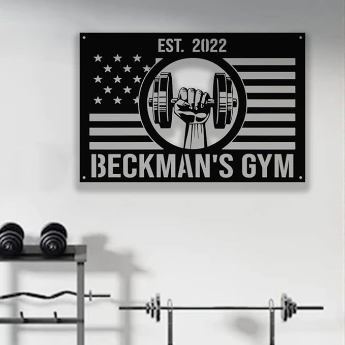 Custom Metal Gym Sign Personalized Workout Room Fitness Decor, Powerlifting Motivational Wall Art, Home Garage Center Gift for Women, Men, Dad, Papa, Grandpa, Mother, Sister, Girls, Steel Design-FlexoryFit