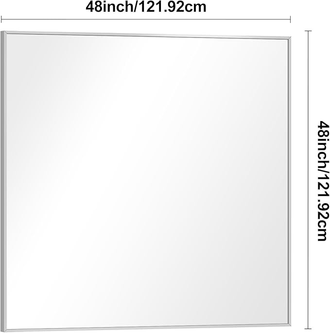 Silver Bathroom Mirror,48x48 inch Wall Mirror for Bathroom Wall Mounted,Large Rectangle Mirror for Bathroom Over Sink,Modern Metal Frame for Living Room,Bedroom Entryway,Horizontal/Vertical