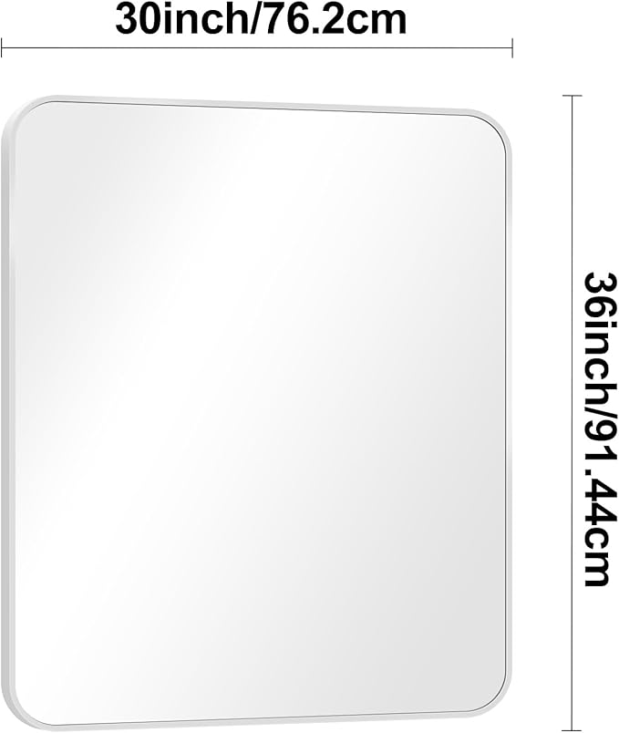 Silver Bathroom Mirror,30x36 inch Wall Mirror for Bathroom Wall Mounted,Rectangle Mirror for Bathroom Over Sink,Modern Frame Round Corner for Living Room,Bedroom Entryway,Horizontal/Vertical