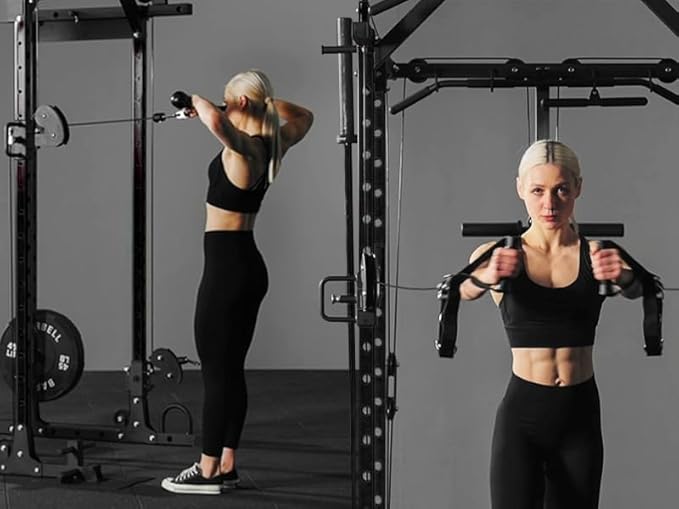 Mikolo Power Cage, Power Rack with Cable Crossover System, 1500LBS Squat Rack with LAT Pull Down System, Workout Cage with Pulley System for Fitness Home Gym-FlexoryFit