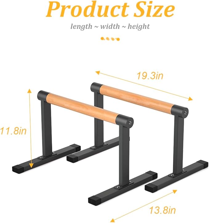 11.8" High Wooden Parallel Bar and Dip Bar with Thick Beech Handles, Push-up Bar, Rock-Free Fitness Equipment for Handstand, L-Sit, Gymnastics, Strength Training Home Gym,440lbs-FlexoryFit