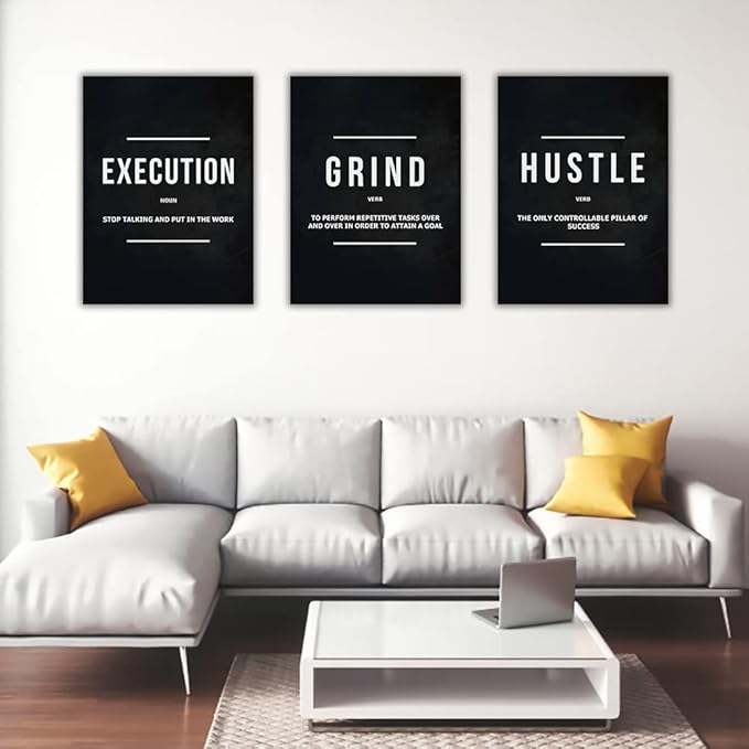 Success Canvas Painting Wall Art Quote Motivational Wall Art Execute Wall Decor 3 Pieces Black Poster Positive Inspirational Framed Artwork Prints Picture for Living Room Office 48''Wx 24''H-FlexoryFit