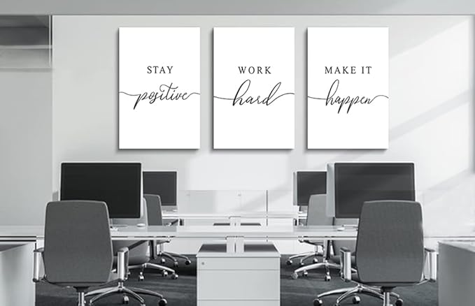 Framed Canvas Wall Art Positive Quotes Painting, Office Wall Art, white Large Poster, Positive Motivational Set of 3 Prints, work hard letters, Inspirational Wall Decor Prints (G-3pcs,24x36inchx3pcs)-FlexoryFit