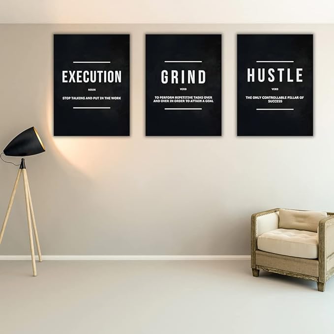 Success Canvas Painting Wall Art Quote Motivational Wall Art Execute Wall Decor 3 Pieces Black Poster Positive Inspirational Framed Artwork Prints Picture for Living Room Office 48''Wx 24''H-FlexoryFit