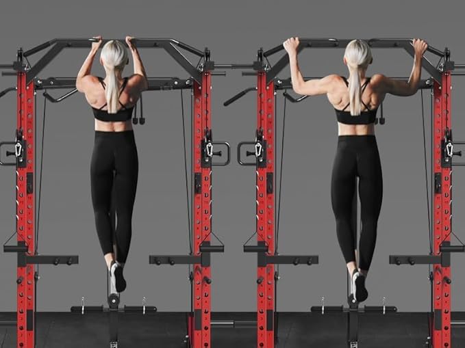Mikolo Power Cage, Power Rack with Cable Crossover System, 1500LBS Squat Rack with LAT Pull Down System, Workout Cage with Pulley System for Fitness Home Gym-FlexoryFit