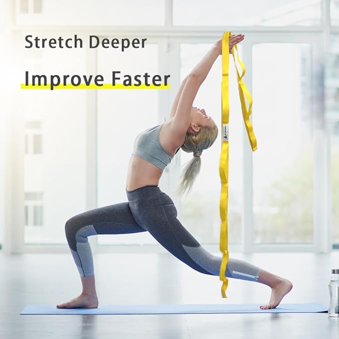 Stretching Strap Yoga Strap with Loops, Stretch Straps for Physical Therapy, Non-Elastic Exercise Strap for Pilates, Dance and Gymnastics with Workout Guide-FlexoryFit