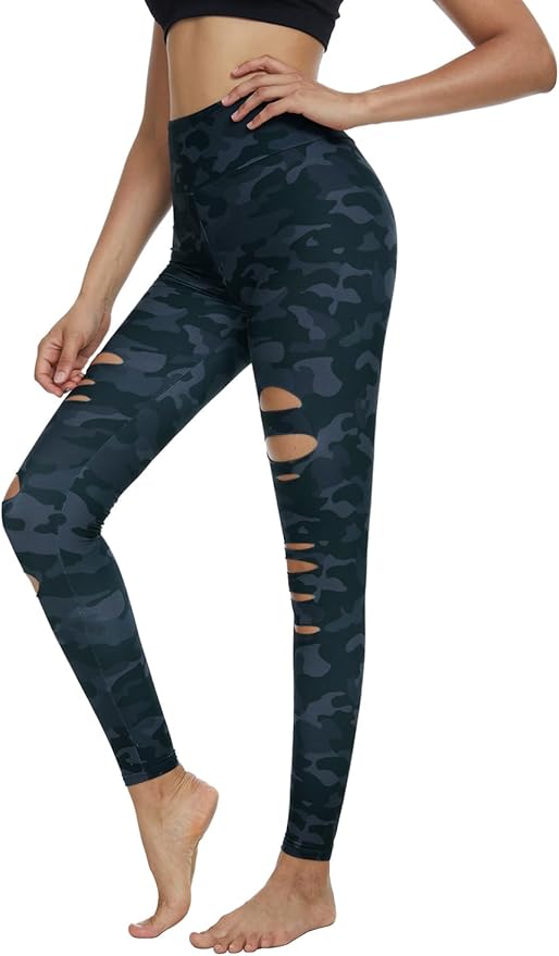DIBAOLONG Womens High Waist Yoga Pants Cutout Ripped Tummy Control Workout Running Yoga Skinny Leggings-FlexoryFit