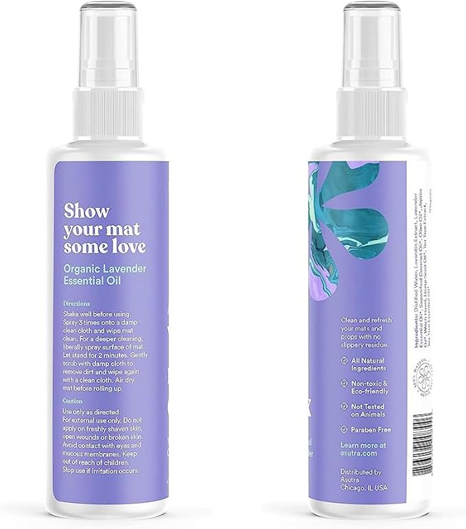 ASUTRA Yoga Mat Cleaner Spray (Peaceful Lavender), 4 fl oz - No Slippery Residue, Organic Essential Oils, Deep-Cleansing for Fitness Gear & Gym Equipment, Microfiber Towel Included-FlexoryFit