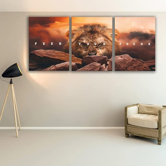 Motivational Wall Art Inspirational Wall Art 3 Pieces Canvas Poster Wall Painting Lion Artwork for Living Room Bedroom Home Decor Prints Pictures Office Wall Decor Framed Ready to Hang 60''Wx 28''H-FlexoryFit