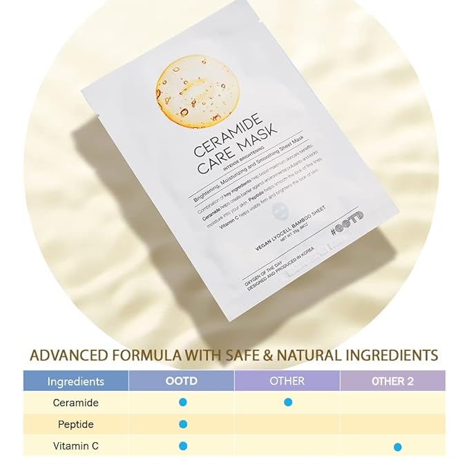 #OOTD Ceramide Brightening Sheet Mask For Face, Moisturizing, Anti Aging Ceramide, Peptide, Vitamin C, EVE Vegan 10EA-FlexoryFit