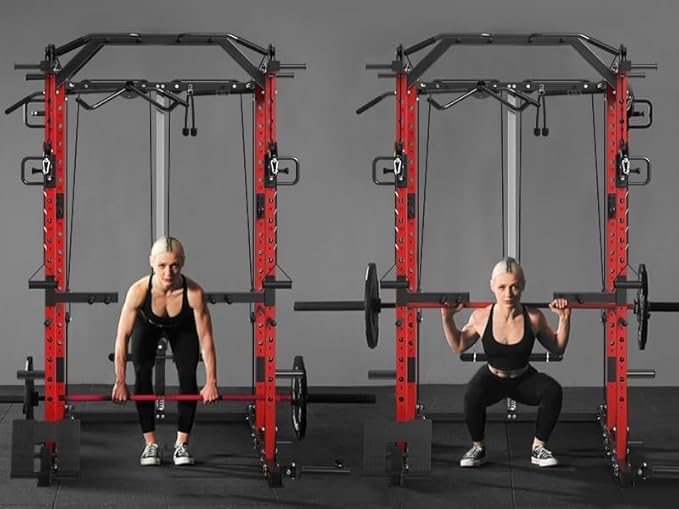 Mikolo Power Cage, Power Rack with Cable Crossover System, 1500LBS Squat Rack with LAT Pull Down System, Workout Cage with Pulley System for Fitness Home Gym-FlexoryFit