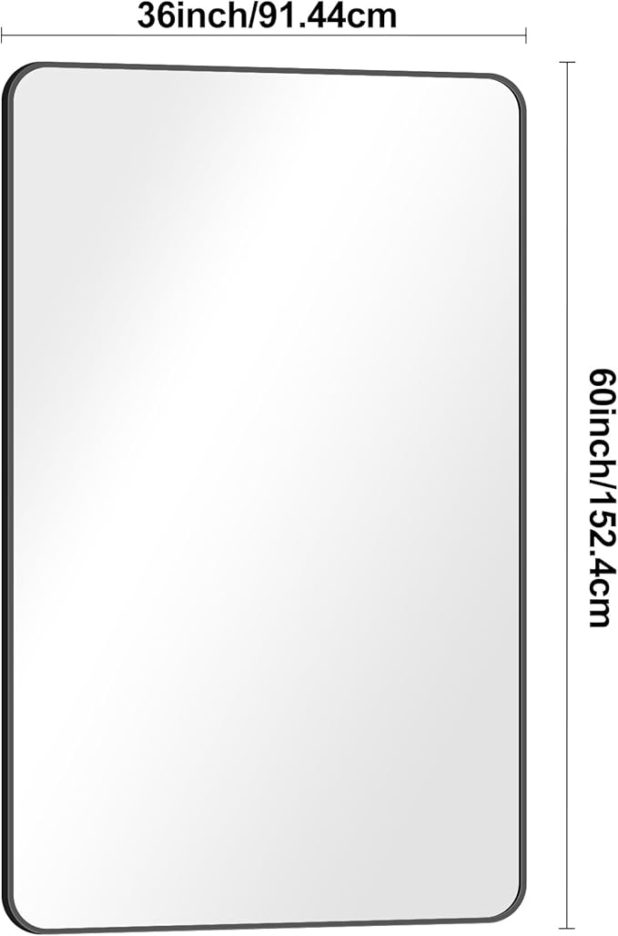 60x36 inch Large Bathroom Mirror,Black Rectangle Mirror,Wall Mounted Bathroom Frame Vanity Mirror with Round Corner for Bedroom Living Room, Entryway Hangs Horizontal or Vertical-FlexoryFit
