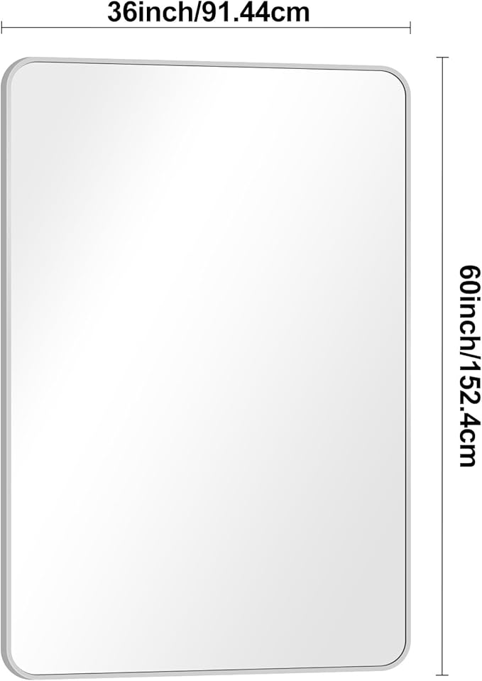 Silver Bathroom Mirror,55x36 inch Wall Mirror for Bathroom Wall Mounted,Rectangle Mirror for Bathroom Over Sink,Modern Frame Round Corner for Living Room,Bedroom Entryway,Horizontal/Vertical