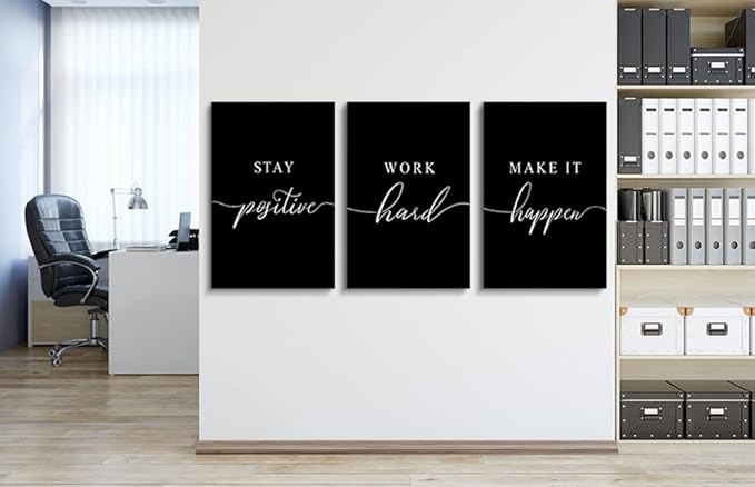 Work Hard Painting,Framed Canvas Wall Art Positive Quote, Office Wall Art, Black Large Poster, Positive Motivational Set of 3 Prints, Inspirational Print (E-3pcs,24x36inchx3pcs)-FlexoryFit