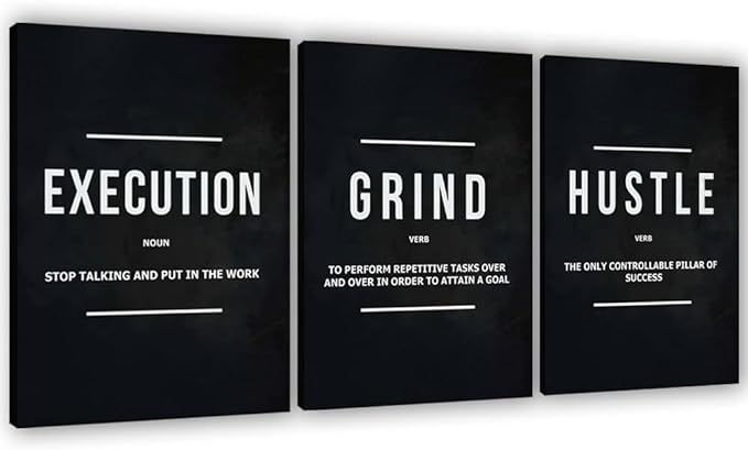 Success Canvas Painting Wall Art Quote Motivational Wall Art Execute Wall Decor 3 Pieces Black Poster Positive Inspirational Framed Artwork Prints Picture for Living Room Office 60''Wx 28''H-FlexoryFit