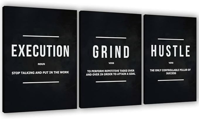 Success Canvas Painting Wall Art Quote Motivational Wall Art Execute Wall Decor 3 Pieces Black Poster Positive Inspirational Framed Artwork Prints Picture for Living Room Office 72''Wx 36''H-FlexoryFit