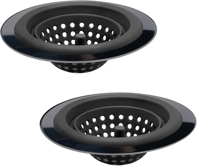 Kitchen Set of 2 Sink Strainers, Flexible Silicone Good Grip Kitchen Sink Drainers, Traps Food Debris and Prevents Clogs, Large Wide 4.5’ Diameter Rim