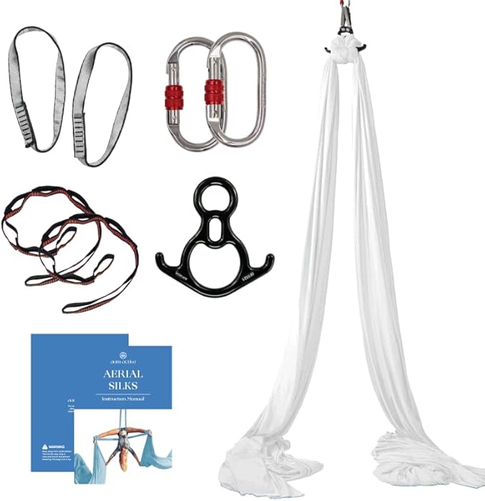 Aerial Silks Starter Kit - Durable 9 Yards of Aerial Yoga Hammock with Hardware & Guide - Aerial Swing for Acrobatic Flying Yoga & All Levels (Aerial Rigging Point Up to 13ft)-FlexoryFit
