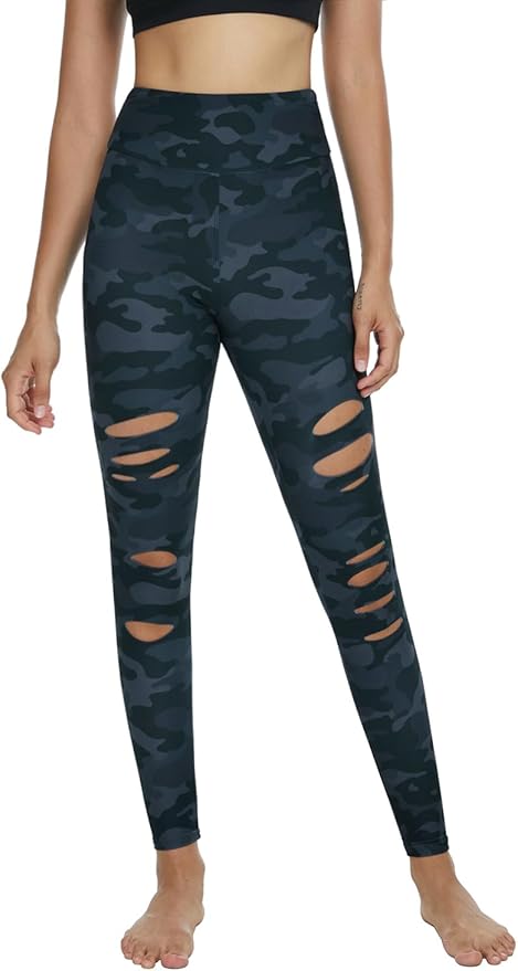 DIBAOLONG Womens High Waist Yoga Pants Cutout Ripped Tummy Control Workout Running Yoga Skinny Leggings-FlexoryFit