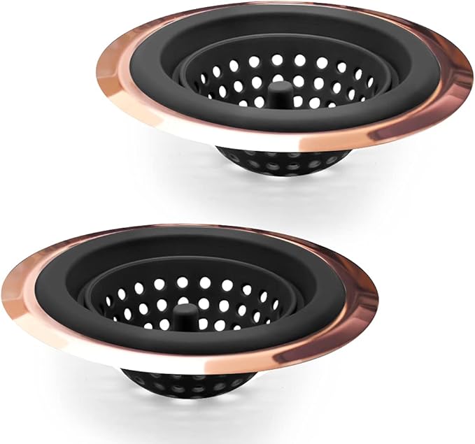 Kitchen Set of 2 Sink Strainers, Flexible Silicone Good Grip Kitchen Sink Drainers, Traps Food Debris and Prevents Clogs, Large Wide 4.5’ Diameter Rim
