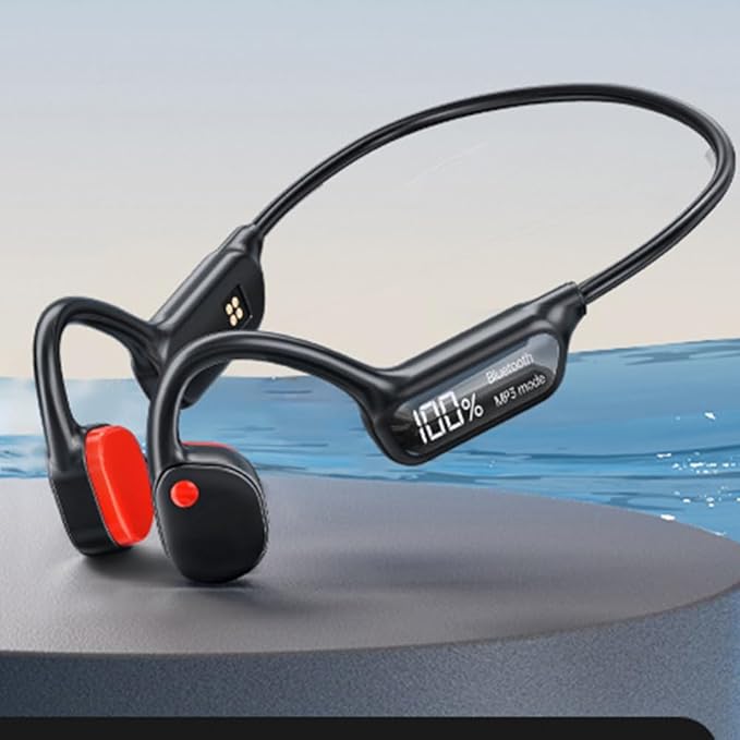 IHAO Swimming Headphones True Bone Conduction Open Ear Headset MP3 Player Built-in 32G Memory IP68 Underwater Waterproof Stereo Bluetooth Earphone for Driving Bicycling Running Skiing-X10 Black