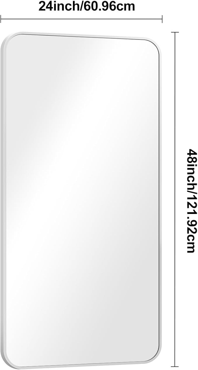 Silver Bathroom Mirror,24x48 inch Wall Mirror for Bathroom Wall Mounted,Rectangle Mirror for Bathroom Over Sink,Modern Frame Round Corner for Living Room,Bedroom Entryway,Horizontal/Vertical-FlexoryFit