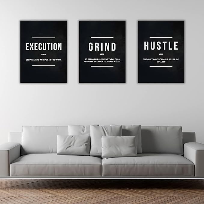 Success Canvas Painting Wall Art Quote Motivational Wall Art Execute Wall Decor 3 Pieces Black Poster Positive Inspirational Framed Artwork Prints Picture for Living Room Office 72''Wx 36''H-FlexoryFit