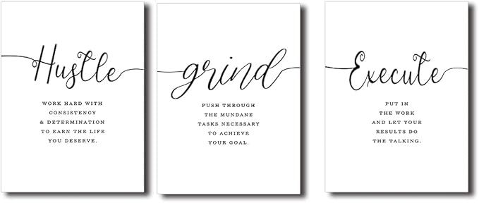 EPHANY Inspirational Wall Art - Large Office Wall Decor Painting, Hustle Grind Execute Quotes, office wall art,working room wall decor, gift for boss (H-3pcs,24x36inchx3pcs)-FlexoryFit
