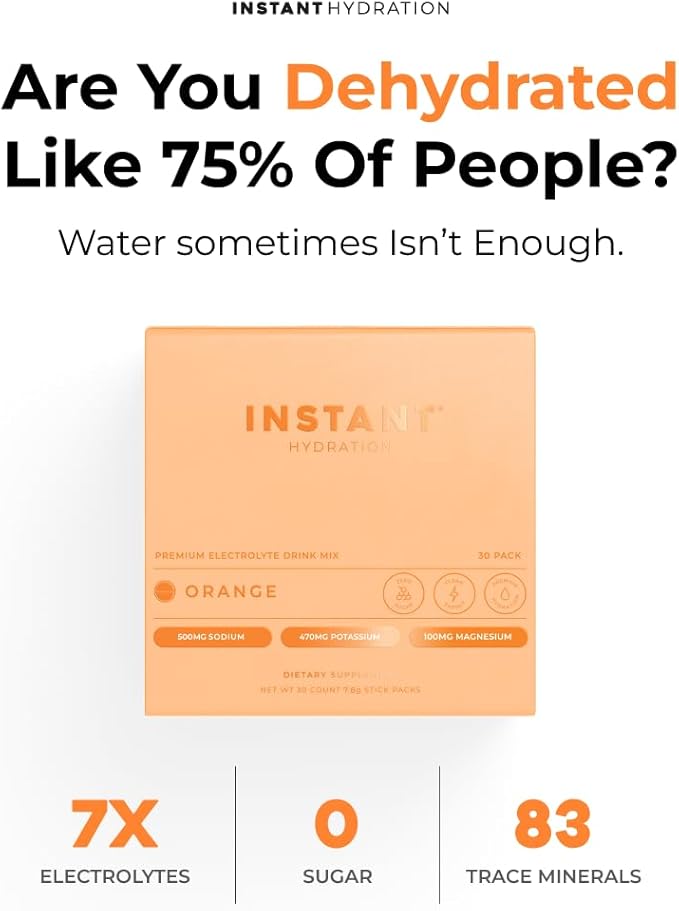 Instant Hydration Electrolytes Powder Packets - Citrus Orange Drink Mix - Zero Sugar - Keto, Vegan, Gluten-Free, Non-GMO - Boost Recovery, Brain Health, Muscle & Tissue Support- 30 Sticks-FlexoryFit