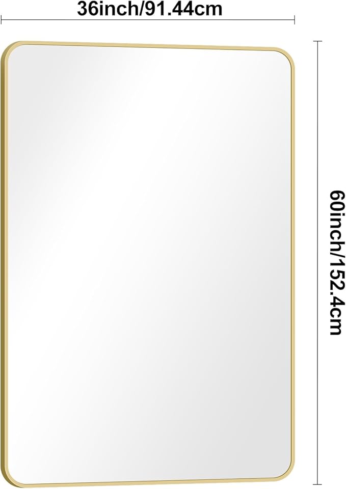 Gold Bathroom Mirror,55x36 inch Wall Mirror for Bathroom Wall Mounted,Round Rectangle Mirror for Bathroom Over Sink,Modern Frame for Home Decor Living Room,Bedroom Entryway,Horizontal/Vertical-FlexoryFit