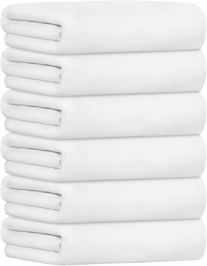 JML Bath Towels, Large Microfiber Bathroom Towel Set 6 Pack 30" x 60", Soft Absorbent Microfiber Body Towels for Adult, White-FlexoryFit