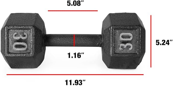 WF Athletic Supply Cast Iron Solid Hexagon Gray/Black Dumbbells, Strength Training Free Weights Set of 2 for Women and Men, Hand Weights Sold by Pairs, Multi-Select Size Options Available-FlexoryFit