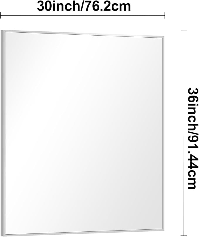 Silver Bathroom Mirror,30x36 inch Wall Mirror for Bathroom Wall Mounted,Rectangle Mirror for Bathroom Over Sink,Modern Metal Frame for Living Room,Bedroom Entryway,Horizontal/Vertical-FlexoryFit