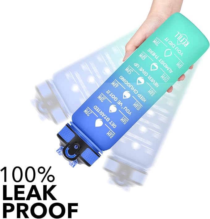 Hyeta 32 oz Water Bottles with Times to Drink and Straw, Motivational Water Bottle with Time Marker, Leakproof, Drinking Sports Water Bottle for Fitness, Gym and Outdoor-FlexoryFit