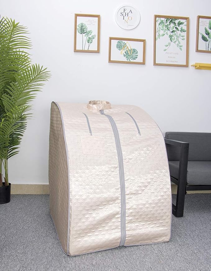Smartmak Far Infrared Sauna, Full Body One Person Portable SPA Set with Time & Tempreture Remote Control, Heating Foot Pad and Foldable Reinforced Chair (L 27.6โโ x W 31.5โโ x H 37.8โโ)- Pearl Pink
