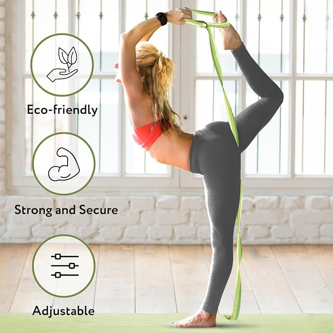 California Yoga Strap | Yoga Belt with Safe Adjustable D-Ring Buckle for Pilates | Stretching Strap | Exercise Bands | Physical Therapy | Improves Sitting Posture-FlexoryFit