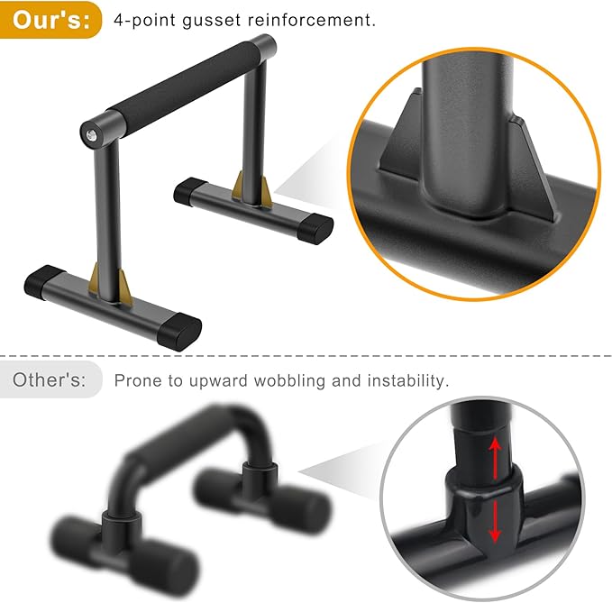 Kipika Parallettes Bars, Push Up Bars & Dip Bar with Comfort Thick Handles, Rock-Free Fitness Equipment for Handstand, L-Sit, Gymnastics & Strength Training, 600lbs Capacity, 12" Height-FlexoryFit