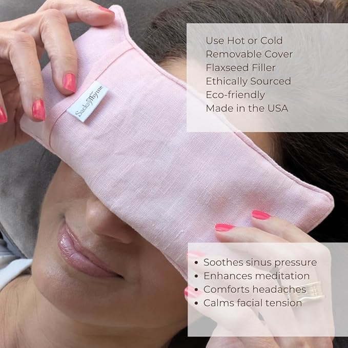 Organic Linen Eye Pillow - Lavender & Flaxseed for Relaxation, Yoga, Stress Relief - Microwavable Heating Pad & Cool Compress - Made in USA - Gifts for Meditation-FlexoryFit