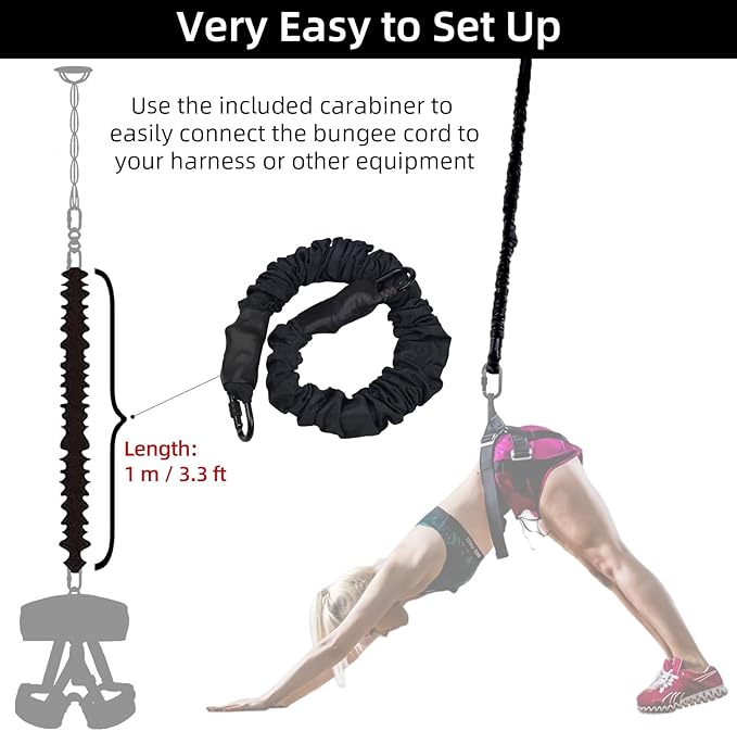 PRIOR FITNESS Premium Bungee Cord, Heavy Duty Bungee Fitness Cord,110-176Pounds Resistance Cord Elastic Rope Suspension Workout Fitness Bands for Exercise at Home Gym Include ONLY 1* Extra Bungee Cord-FlexoryFit