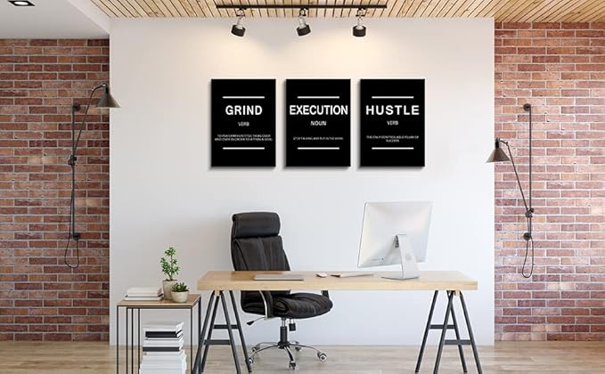 Framed Canvas Wall Art Success Quote, Office Wall Art, Black Large Poster, Positive Motivational Set of 3 Prints, Execute Failure Definition, Inspirational Print (B-3pcs,20x30inchx3pcs)-FlexoryFit