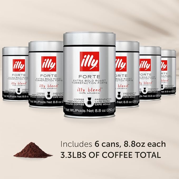 Illy Ground Drip Coffee - Forte Extra Bold Roast Coffee - Rich & Strong Flavor - 100% Arabica - Pre-Ground for Drip Pour Over - Pressurized Packaging Sealed for Freshness - 8.8oz (Pack of 6)-FlexoryFit