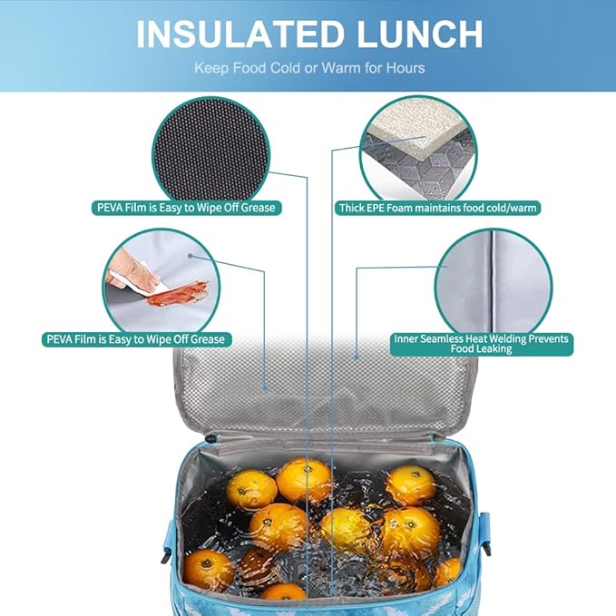 iknoe Large Foldable Cooler Bag, 8.5L Insulated Lunch Bag, Leakproof Lunch Cooler Tote with Multi-Bag Design Suitable for Beach, Picnic and Office Use, Blue White 15-Can-FlexoryFit
