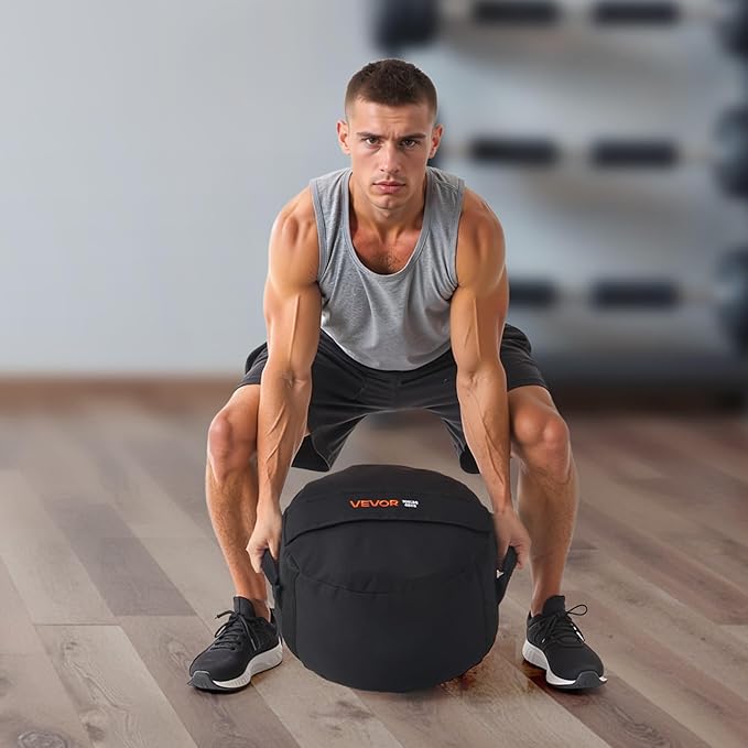VEVOR Workout Sandbag, Heavy Duty Workout Power Bags with Handles, 100 lbs/45 kg Slam Bag for Fitness Strength Weight Training Cross-Training, Home Gym Exercise, Black (Unfilled)