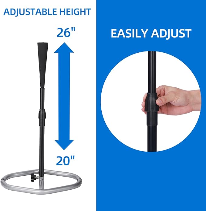Portable Baseball Tee, Adjustable Batting Tee for Baseball/Softball/Tee Ball, 20"-26" Height, Weighted Base for Stability, Hitting Tee for Kids/Youth, Training Equipment for Baseball Practice